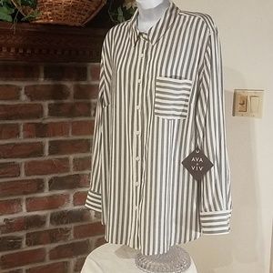 Ava & Viv Striped Button Up Shirt Plus size 2X
